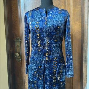 70s True Vintage Psychedelic Blue Purple Velvet Op Art Maxi Dress
